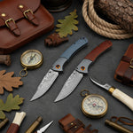 Damascus Steel Folding Knife ? Handmade EDC Pocket Knife with Wooden/G10 Handle for Camping & Outdoor | PrepWiseGear