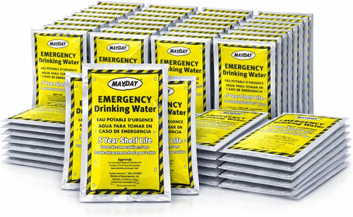 Mayday Pouch Water, Coast Guard Emergency Water, 5-Year Shelf Life, Disaster Preparedness Supplies For, Earthquake, Fire, Flood, Leak-Proof Pouches, 4.225 Oz/125Ml 50 Pack | PrepWiseGear