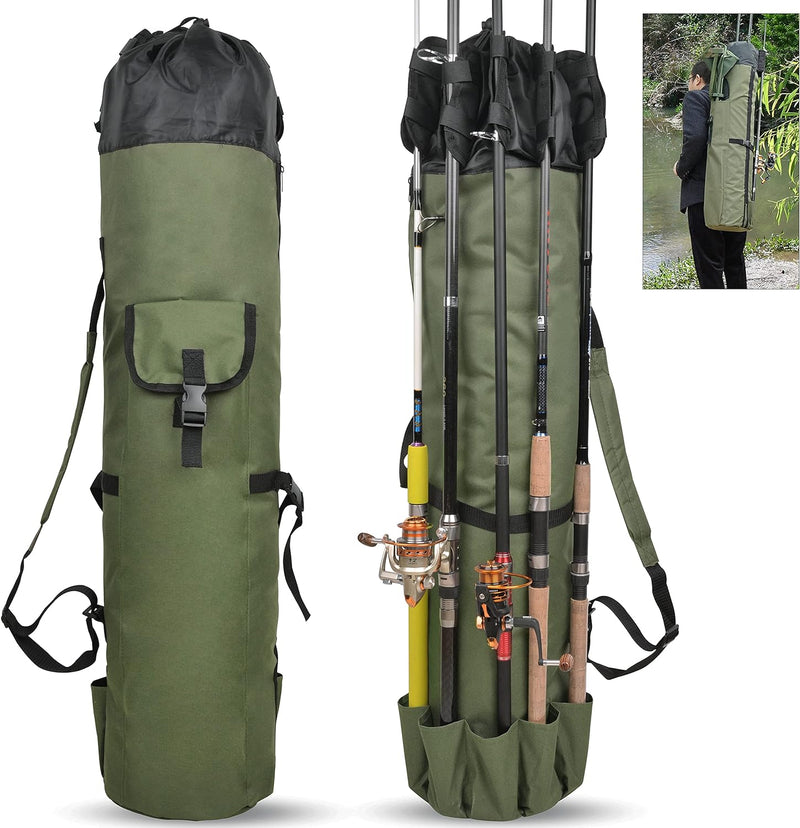 Fishing Rod Bag Pole Holder, Portable Fishing Rod Case Carrier Canvas Pole Storage Bag Travel Carry Case Waterproof Fishing Tackle Gear Organizer | PrepWiseGear