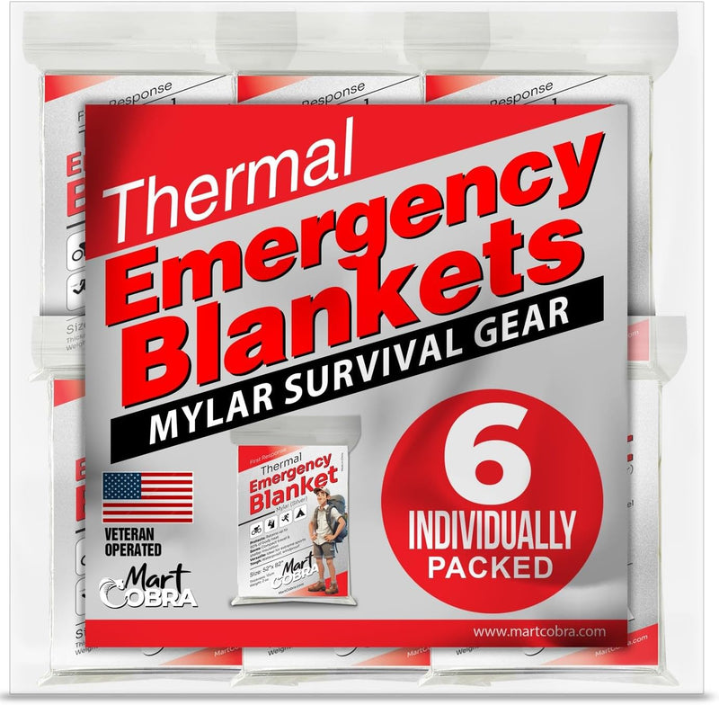 Emergency Blankets for Survival Gear and Equipment X6, Space Blanket, Mylar Blankets, Thermal Blanket, Survival Blanket, Survival Kits Emergency Kit, Emergency Supplies, Foil Blanket Camping Shelter | PrepWiseGear