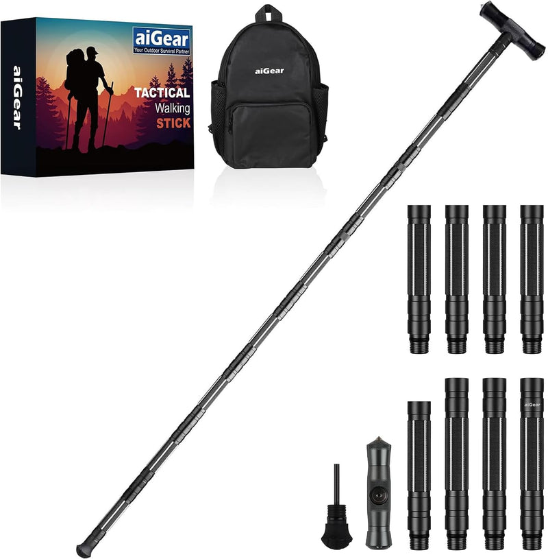 G2 Tactical Hiking Stick, Heavy-Duty 6-8 Section Adjustable Walking Staff for Men Women, Aerospace Aluminum Trekking Poles with Multi-Tool for Camping Wading Self Defense Overlanding | PrepWiseGear