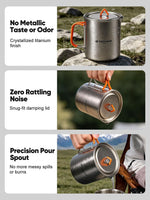 Titanium Camping Cookware 420ML & 750ML Titanium Pot with Lid and Spork Lightweight Camping Pot for Backpacking Hiking Traveling and Picnic