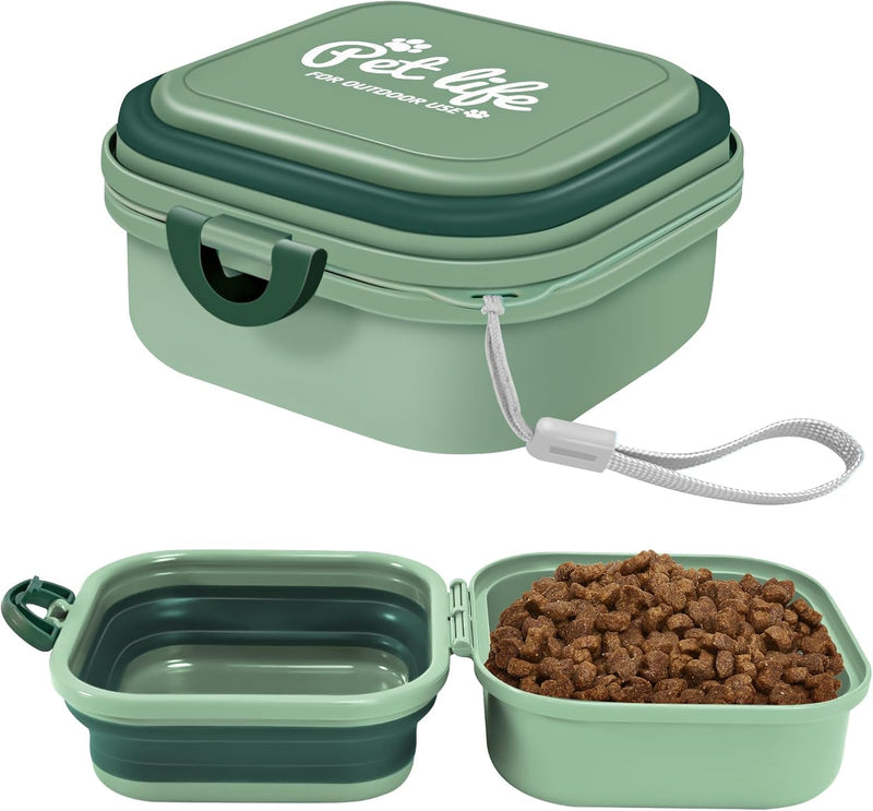 Collapsible Dog Bowls, Travel Water Bowl for Dogs, 2-In-1 Portable Food and Water Feeder - Travel Dog Bowls with Lid for Walking, Traveling, Camping and Hiking