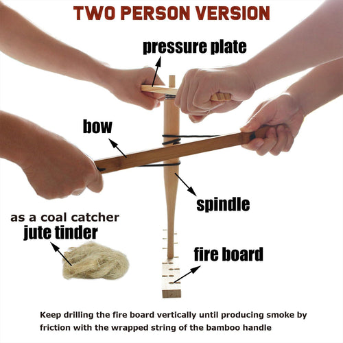 Bow Drill Kit Fire Starter, Primitive Wood, Survival Practice Friction Fire Tool for Scout Outdoor Activity Teaching, Outward Bound Training, Wildness Survival Beginner | PrepWiseGear