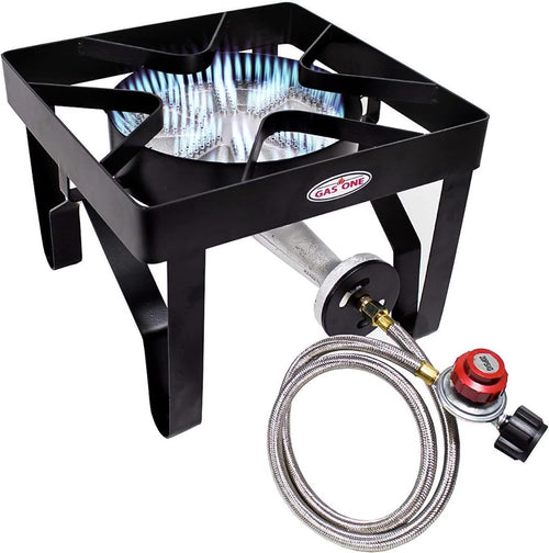 Gasone Propane Single Gas Burner 200,000BTU Heavy Duty - 0-20 PSI Adjustable Regulator and Hose Camp | PrepWiseGear