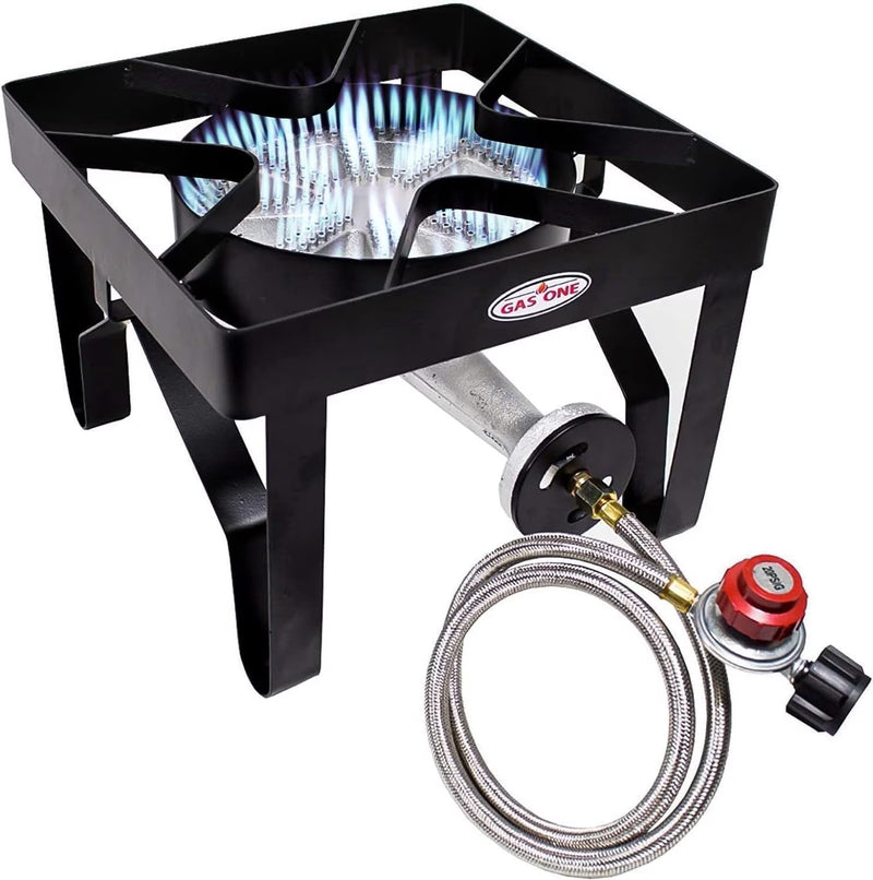Gasone Propane Single Gas Burner 200,000BTU Heavy Duty - 0-20 PSI Adjustable Regulator and Hose Camp | PrepWiseGear