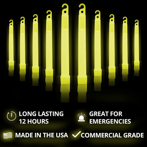 Yellow Emergency Glow Sticks - Premium 6” Snaplight Survival Glow Sticks with 8 Hour Duration for Use as Emergency Flares and Hiking Safety Gear (Bulk Pack of 20 Safety Glow Sticks) | PrepWiseGear