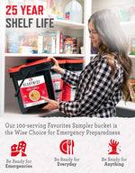 Emergency Food Supply - 100 Servings Favorites Bucket, Protein Meals, Dehydrated & Freeze Dried Survival Food, Backpacking, Camping Essentials & Prepping Supplies, up to 25 Year Shelf Life | PrepWiseGear