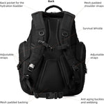 52L 1050D Airplane Approved Tactical Travel Backpack, Black | 17 Inch Gaming Laptop Compartment, Heavy Duty MOLLE 72 Hour Bug Out Bag, External Expandable Pocket | PrepWiseGear