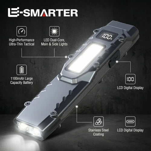 EDC Tactical Rechargeable Flashlight,Dual-Switches LED Flashlight with Digital Display,8 Modes , Camping,And Emergency Use