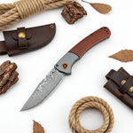 Damascus Steel Folding Knife ? Handmade EDC Pocket Knife with Wooden/G10 Handle for Camping & Outdoor | PrepWiseGear