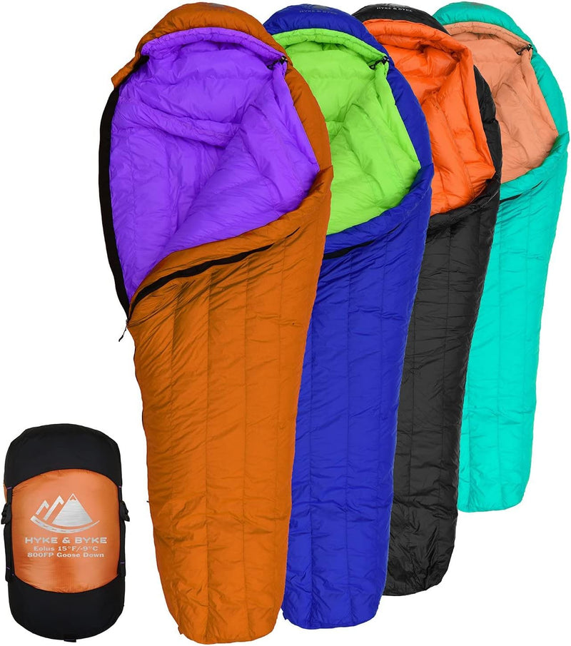Eolus 15 F Hiking & Backpacking Sleeping Bag - 3 Season, 800FP Goose down Sleeping Bag - Ultralight - Black/Clementine - 78In - Regular | PrepWiseGear