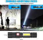 USB Rechargeable Flashlight, Magnetic LED Flashlight, Super Bright LED Tactical Flashlight with Cob Worklight,Waterproof,Zoomable Best Small LED Flashlight for Camping, Emergency Flashlight