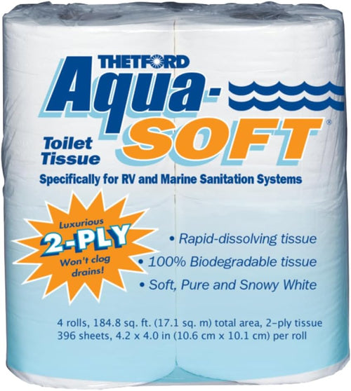 Aqua-Soft Toilet Tissue - Toilet Paper for RV and Marine - 2-Ply -  03300 (Pack of 4 Rolls) , White