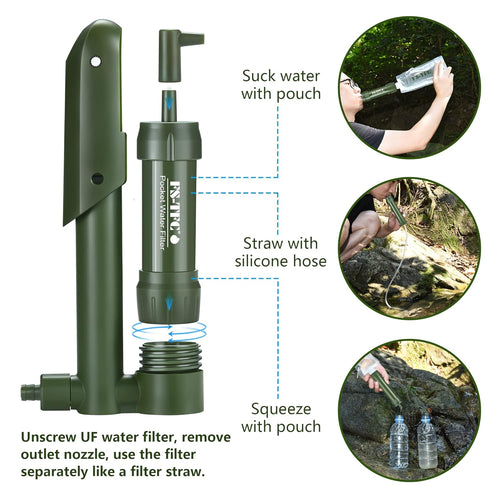 Pocket Water Filter Survival 0.01 Micron Water Purifier Emergency Survival Gear for Drinking Backpacking Hiking Camping Outdoor Filtration | PrepWiseGear