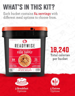 Emergency Food Supply - 84 Servings Breakfast & Entrée Bucket, Protein Meals, Dehydrated & Freeze Dried Food for Backpacking, Camping Essentials & Prepping Supplies, up to 25 Year Shelf Life | PrepWiseGear