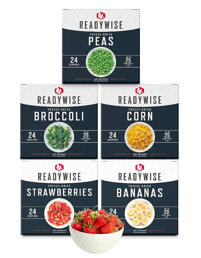 Emergency Food Supply - 120 Servings Fruits and Vegetables Survival Kit Boxes, Dehydrated Meals & Freeze Dried Prepper Food for Backpacking & Camping Essentials, up to 25 Year Shelf Life | PrepWiseGear