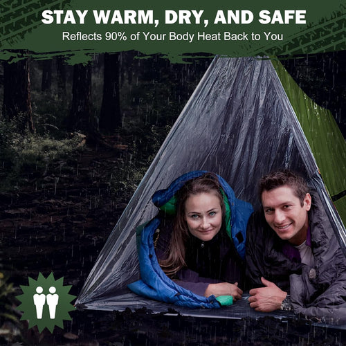 Emergency Survival Tent Life Shelter - 2 Person Mylar Emergency Shelter Tube Tent with Emergency Whistle & Paracord, All-Weather Essential Survival Gear for Camping, Hiking & Survival Kits | PrepWiseGear
