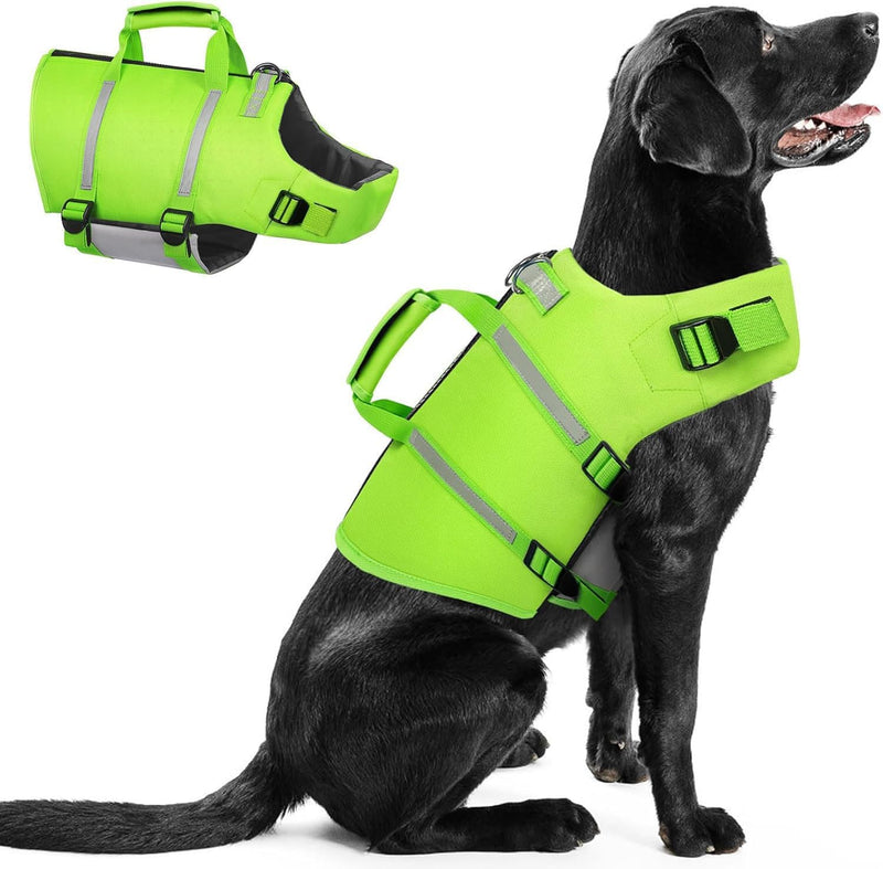 Dog Life Jacket,Dog Life Vest for Swimming,Xs Dog Swim Vest,Lightweigth Adjustable Reflective Puppy Pet Float Life Preserver Vest with Back Zip,Rescue Handle,Metal Hook (Green XS)