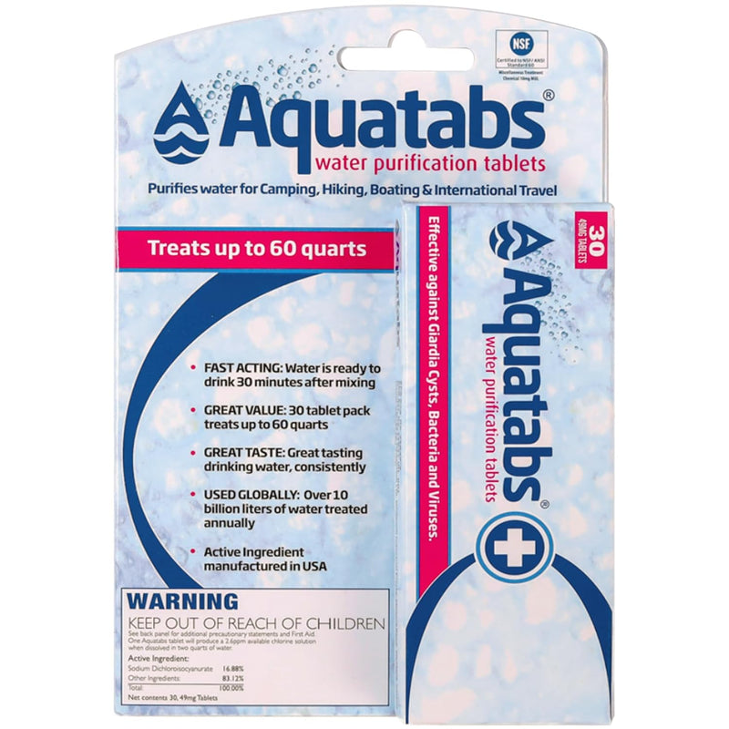 49Mg Water Purification Tablets (30 Pack). Portable Water Purifier for Camping Essentials, Lightweight Camping Gear or Survival Kit, EPA Registered & NSF/ANSI 60 Certified, Fast-Acting