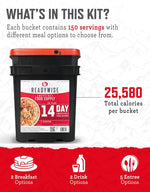 Emergency Food Supply - 14 Day, 150 Servings Emergency Freeze Dried Food Bucket, Protein Meals, Camping Essentials, Survival Kit, Disaster Prepping Supplies, up to 25 Year Shelf Life | PrepWiseGear