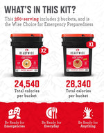 Emergency Food Supply - 360 Servings, 3 Buckets, Freeze Dried & Dehydrated Package of Long Term Meals, Survival Kit for Camping, Prepper Food Storage Supplies, up to 25 Year Shelf Life | PrepWiseGear
