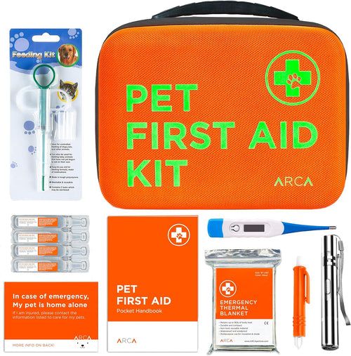 Cat & Dog First Aid Kit - High Visibility Reflective Zipper with Fluorescent Letter Print - 100 Pcs with Dog Thermometer, Tick Remover Kit & Pet First Aid Kit Manual Book