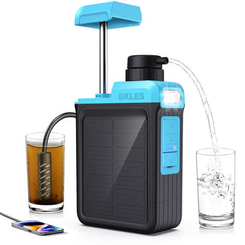 3-In-1 Solar Electric Water Filter with Hand Pump - Camping Water Filtration System Survival, Portable Water Purifier with Emergency Light, Survival Kit for Backpacking, Birthday Gifts for Men | PrepWiseGear