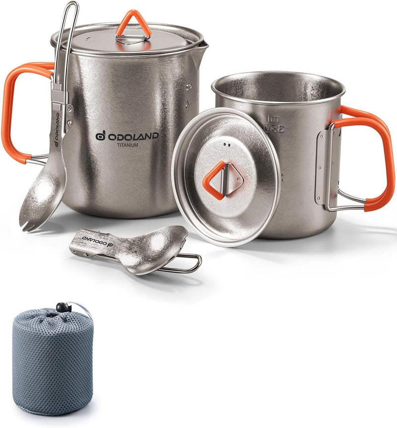 Titanium Camping Cookware 420ML & 750ML Titanium Pot with Lid and Spork Lightweight Camping Pot for Backpacking Hiking Traveling and Picnic