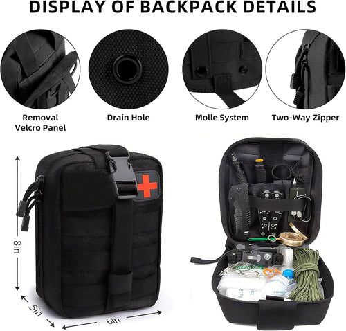 Survival Kit and First Aid Kit, 138 Pcs Survival Gear and Equipment with Molle Pouch, Camping Accessories, Gifts for Men Women Outdoor Fishing Hunting Camping | PrepWiseGear