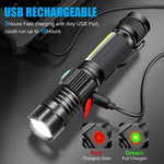 USB Rechargeable Flashlight, Magnetic LED Flashlight, Super Bright LED Tactical Flashlight with Cob Worklight,Waterproof,Zoomable Best Small LED Flashlight for Camping, Emergency Flashlight