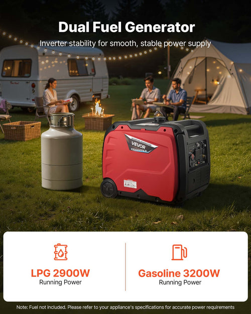 VEVOR Inverter Generator 4200W Peak Watt Quiet Generator Gas & LPG Powered