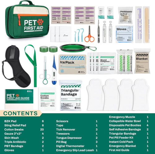 Bundle-Pet First Aid Kit, Emergency Medical Supplies for Dogs & Cats, Safety Essentials Pack with Thermometer+ | PrepWiseGear