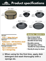 CAMPINGMOON Camping Tableware Set Stainless Steel Camping Plates Bowl Stackable Outdoor Dinnerware Canvas Carry Case Camping Hiking Picnic