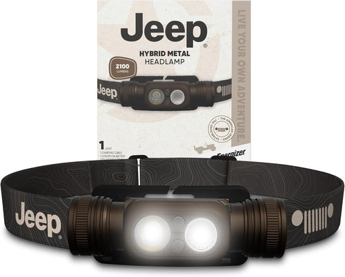 Jeep HM-2100 Headlamp Rechargeable, Hybrid Power Source Head Lamp, IPX4 Water-Resistant, Bright Rechargeable Headlamp, USB-C Cable Included
