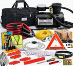 Car Roadside Emergency Kit, with Jumper Cables Automotive Kit,Car Safety Roadside Assistance Kit Headlamp,Tow Straps, Safety Hammers, Rainwear, Gloves.Black