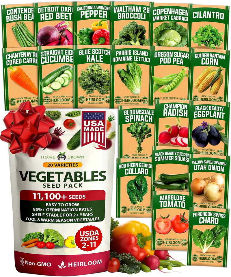 20 Heirloom Vegetable Seeds - 10,000+ Survival Seeds and Emergency Prepper Gear - Non GMO Vegetable Seeds for Planting Home Garden Variety Pack | PrepWiseGear
