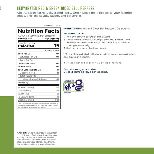 Dehydrated Diced Bell Peppers Emergency Food Supply, 113 Servings, 25 Year Shelf Life, Red and Green Peppers - Dehydrated Meals, Survival Food Camping Essentials Can | PrepWiseGear