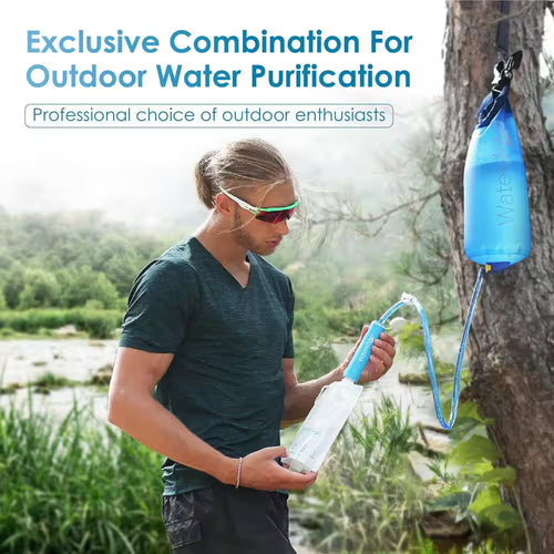 Gravity Water Filter Straw, Camping Water Filtration System Purifier 1.5 Gal Bag, 0.1 Micron, 5 Stage Filtration, Blue | PrepWiseGear