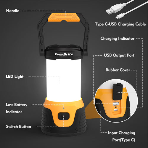 Rechargeable LED Camping Lantern with Power Bank Function, 1000 Lumens Camping Lights, 5 Lighting Modes, Ideal for Power Outages, Emergencies, Hurricane, Home and More