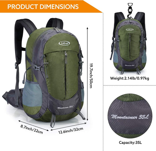35L Hiking Backpack Water Resistant Outdoor Sports Travel Daypack Lightweight with Rain Cover for Women Men (Army Green) | PrepWiseGear