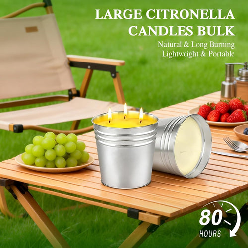 Citronella Candles Outdoor, 34Oz Large Citronella Candles for Patio, 200 Burn Hours, 3 Wicks Outdoor Candle Set of 2 for outside Camping Garden Yard Balcony, Natural Soy Wax, Lemongrass Scented