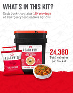 Emergency Food Supply - 120 Servings Favorites Sample Bucket, Survival Food Kit, Freeze Dried Prepper Food & Dehydrated Meals for Camping Essentials & Backpacking, up to 25 Year Shelf Life | PrepWiseGear