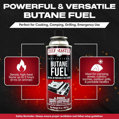 12X 8Oz Butane Fuel Canister - Butane Canister for Kitchen Torch & Camp Stove - Gas for Picnics, Outdoor Cooking, Grilling - Camping Fuel Canister, Torch Fuel Camping Essentials - 90340