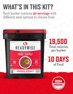 Emergency Food Supply - 90 Servings Organic Bucket, Protein Meals, Dehydrated & Freeze Dried Survival Food for Backpacking, Camping Essentials & Prepping Supplies, up to 25 Year Shelf Life | PrepWiseGear