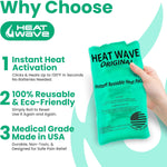 Instant Heat Packs Medium (5×9”)- Medical Grade Reusable Green 1-Pack Fast and HOT - Made in USA for Muscle Aches, Back, Arm, Shoulder, Pain Relief, Warmth on the Go; Heating Pad Click Heat | PrepWiseGear