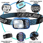 LED Rechargeable Headlamp with LCD Display, Ultra-Light 3 Colors Headlamp with Motion Sensor, White Red Warm Light, 1.7Oz 5 Modes Waterproof Headlights for Outdoor Camping Hiking Emergency