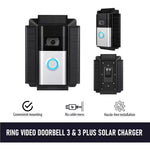 Black Solar Charger Mount for Ring Video Doorbell 3, 3 Plus, 4, Battery Doorbell Pro and plus (5-Volt 0.6-Watt) | PrepWiseGear