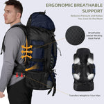 90L Hiking Backpack with Rain Cover, Waterproof Camping Backpack with Shoes Warehouse for Men Women, Frameless(Blue)