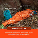 Survive Outdoors Longer 90% Emergency Bivvy - Comes with Survival Whistle & Tinder Paracord Drawstring - Add to Emergency Kit & Hiking Gear - Waterproof, Windproof & Tear-Resistant | PrepWiseGear